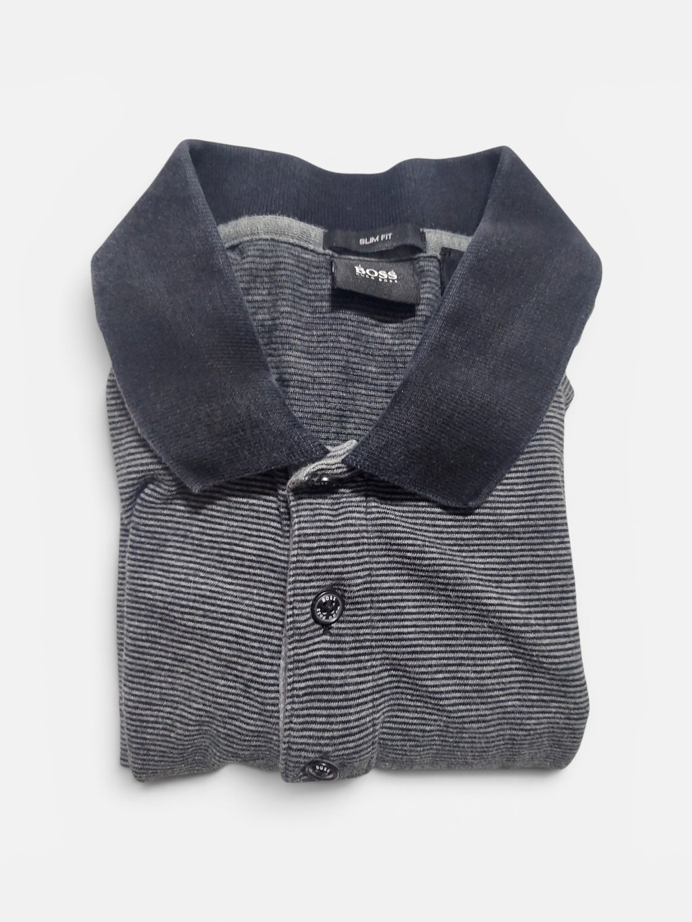 BOSS Men's Slim Fit Striped Polo Sweater in Charcoal